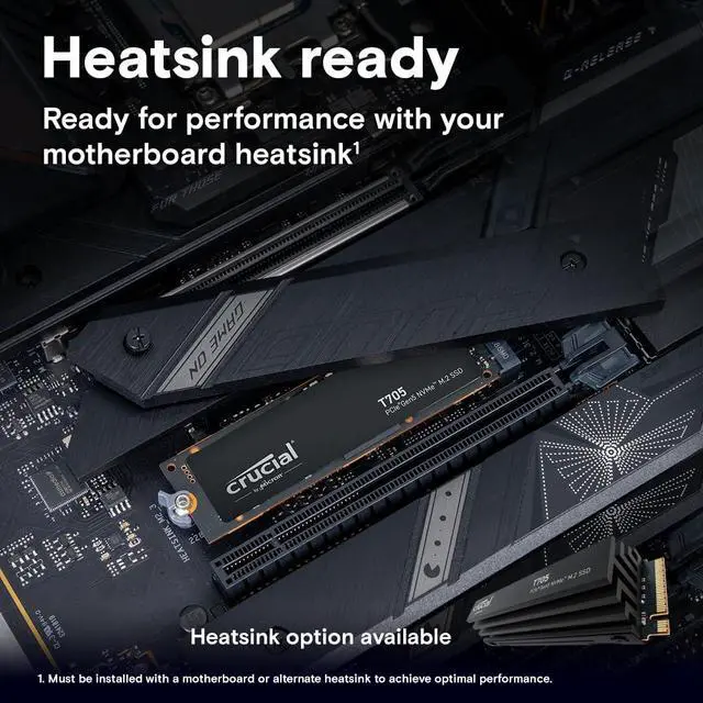 Alt view image 4 of 5 - Crucial T705 2TB PCIe Gen5 NVMe M.2 SSD - Up to 14,500 MB/s - Game Ready - Internal Solid State Drive (PC) - +1mo Adobe CC - CT2000T705SSD3