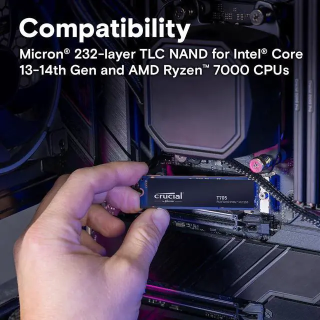 Alt view image 5 of 5 - Crucial T705 2TB PCIe Gen5 NVMe M.2 SSD - Up to 14,500 MB/s - Game Ready - Internal Solid State Drive (PC) - +1mo Adobe CC - CT2000T705SSD3