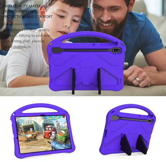 Alt view image 5 of 5 - Dteck Galaxy Tab S10/S9/S8 Ultra 14.6" Case, Lightweight Shockproof Rugged EVA Kids Case with Handle Stand & Pencil Holder, Purple