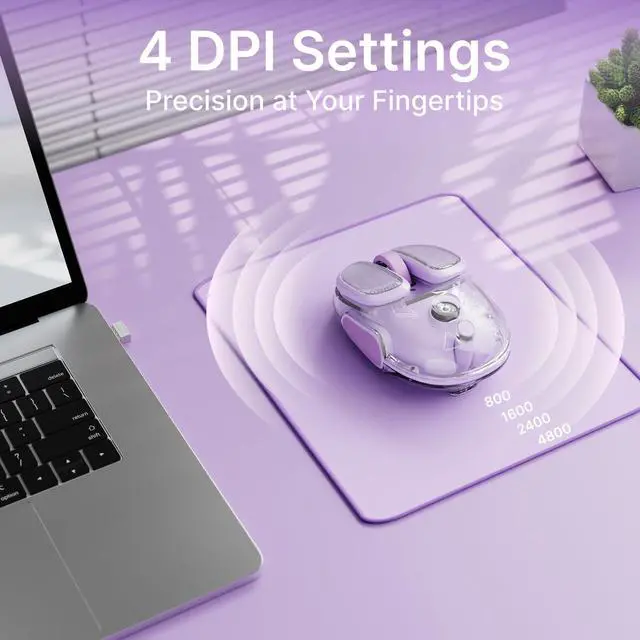 Alt view image 3 of 5 - SEUNKWANG EWEADN Q9 Wireless Clear Mouse Dual Mode Bluetooth & 2.4G USB Computer Mouse with RGB Lighting, Silent Clicks, Multi-Device Compatibility for Laptop, PC, MacBook, iPad Cute Mouse-Purple
