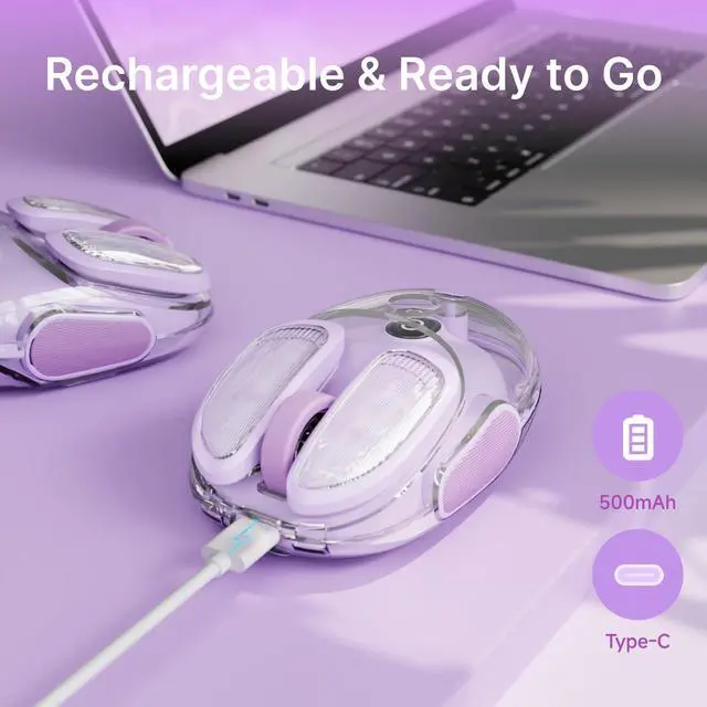 Alt view image 5 of 5 - SEUNKWANG EWEADN Q9 Wireless Clear Mouse Dual Mode Bluetooth & 2.4G USB Computer Mouse with RGB Lighting, Silent Clicks, Multi-Device Compatibility for Laptop, PC, MacBook, iPad Cute Mouse-Purple