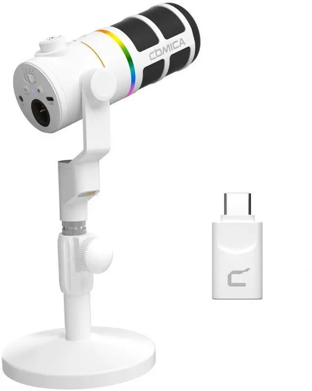 Main image of COMICA D10 Pro D XLR USB Dynamic Microphone with Receiver Desktop Mic Stand for Gaming/TikTok/Podcast Recording,Support RGB Light Mute Button for PC,Smartphone,Computer,Mac,PS4/5(White)