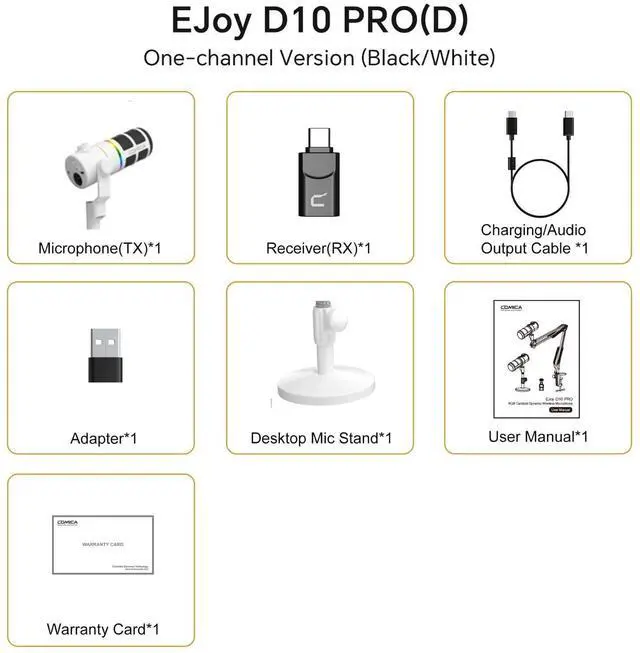 Alt view image 2 of 5 - COMICA D10 Pro D XLR USB Dynamic Microphone with Receiver Desktop Mic Stand for Gaming/TikTok/Podcast Recording,Support RGB Light Mute Button for PC,Smartphone,Computer,Mac,PS4/5(White)