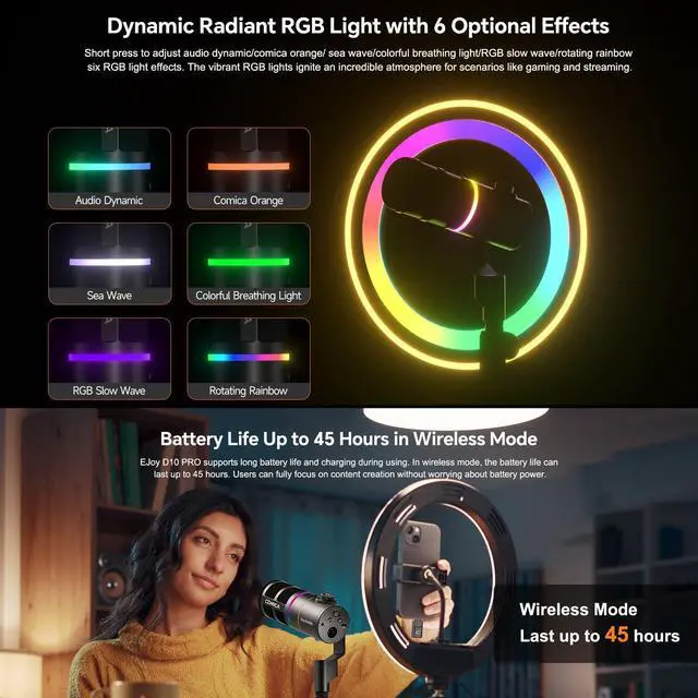 Alt view image 5 of 5 - COMICA D10 Pro D XLR USB Dynamic Microphone with Receiver Desktop Mic Stand for Gaming/TikTok/Podcast Recording,Support RGB Light Mute Button for PC,Smartphone,Computer,Mac,PS4/5(White)