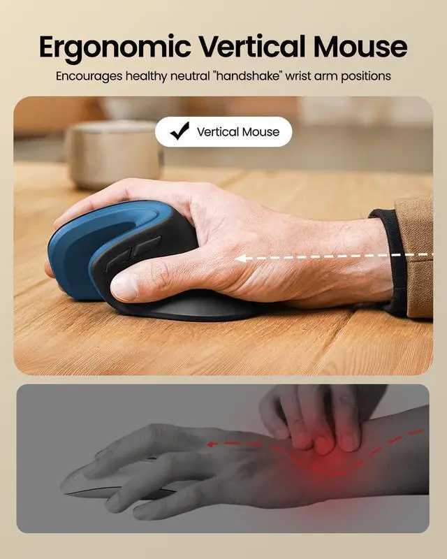 Alt view image 4 of 5 - ProtoArc Ergonomic Vertical Mouse, EM11 NL Rechargeable Wireless Mouse Bluetooth, Ergo Mice with 3 Multi-Device for PC/Notebook/Laptop, 2.4GHz Optical Mice for Windows, Mac OS, Blue