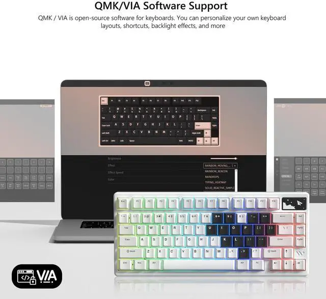 Alt view image 2 of 5 - Womier 75% Keyboard QMK/VIA, Wireless Keyboard Gaming CNC Aluminum, Tri-Mode Mechanical Key Board with 8000mAh Battery Custom Hot Swappable RGB Backlit for Windows/Mac/PC (White)