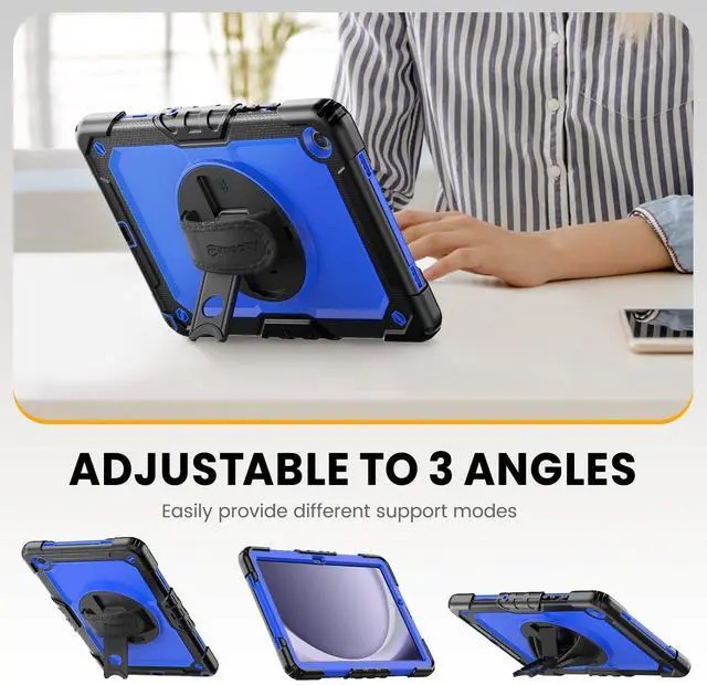 Alt view image 4 of 5 - Timecity Case for Samsung Galaxy Tab A9+/ A9 Plus 5G Tablet Case 11'' 2024 SM-X210/X216/X218, Full-Body Protective Case with Screen Protector, 360deg Rotating Stand, Hand&Shoulder Strap- Dark Blue