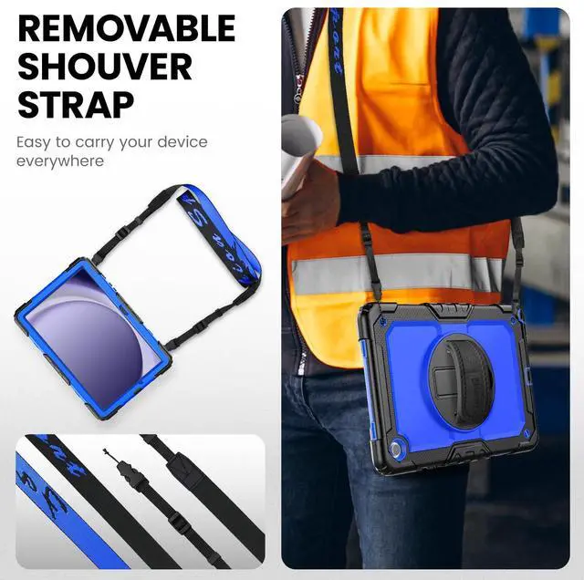 Alt view image 5 of 5 - Timecity Case for Samsung Galaxy Tab A9+/ A9 Plus 5G Tablet Case 11'' 2024 SM-X210/X216/X218, Full-Body Protective Case with Screen Protector, 360deg Rotating Stand, Hand&Shoulder Strap- Dark Blue