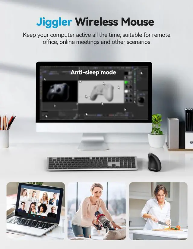 Alt view image 3 of 5 - TECKNET Ergonomic Mouse with Jiggler, Bluetooth Wireless Vertical Mouse, 4800DPI Rechargeable Carpal Tunnel Mouse, Undetectable Random Movement Keeps Computers Awake for PC, Laptop