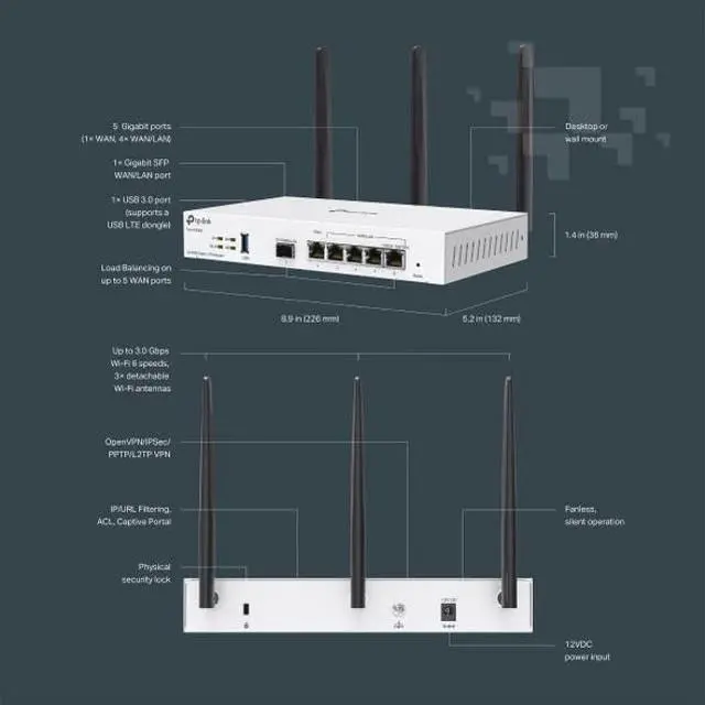Alt view image 3 of 5 - TP-Link Festa FR365, AX3000 WiFi 6 VPN Router, Up to 5 Gigabit WAN + 1 USB 3.0 WAN + 1 SFP, Self-Organizing Network, Free Cloud, Load Balance, Mesh, Seamless Roaming, Does not Work with Omada