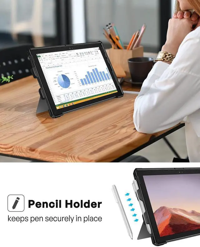 Alt view image 5 of 5 - ProCase Case for 12.3 Inch Surface Pro 7 Plus, Pro 7, Pro 6, Pro 5, Pro 4, Pro LTE, Heavy Duty Case, Rugged Shockproof Protective Case with Pen Holder Grip - Black
