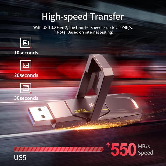 Alt view image 3 of 5 - Netac 128GB Portable External USB Solid State Drive Type-c and USB 3.2 Dual Interface, up to 400MB/s Security Protection for Data Storage, Expansion of Storage for Photos/Videos/Music/Files, US5
