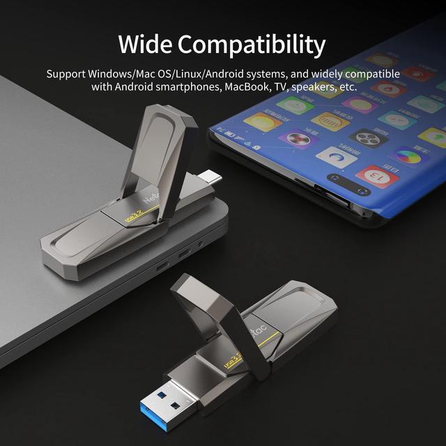 Alt view image 5 of 5 - Netac 128GB Portable External USB Solid State Drive Type-c and USB 3.2 Dual Interface, up to 400MB/s Security Protection for Data Storage, Expansion of Storage for Photos/Videos/Music/Files, US5