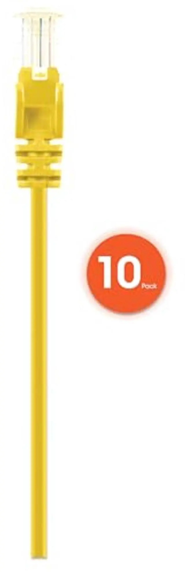 Alt view image 3 of 5 - Intellinet Slim Cat6 Ethernet Network Patch Cable - 10-Pack - 10Gbps & 250MHz, Snagless Boot, 30AWG Pure Bare Copper Wire, Gold-Plated Contacts, Lifetime Mfg Warranty - 10ft, 10 Pack, Yellow