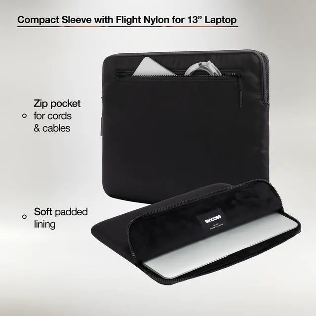 Alt view image 5 of 5 - Incase Compact Laptop Sleeve with Flight Nylon MacBook/Laptop/iPad/Tablet Sleeve, and Cover, Lightweight, Weather Resistant, with Slip Pocket for Accessories (Flight Black, 13-Inch)