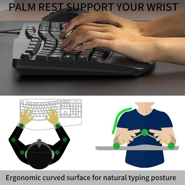 Alt view image 3 of 5 - RECCAZR Ergonomic Keyboard, Wired Computer USB Keyboard with Wrist Rest, Spill-Resistant, Wave Keys for Natural Typing, Compatible with Windows/PC/Laptop(Black)