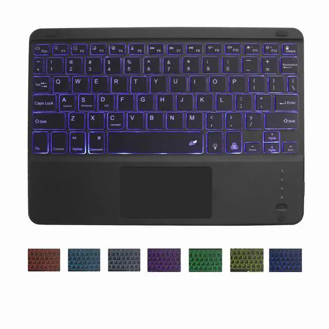 Main image of Sunffice Bluetooth Keyboard with Touchpad,Ultra Silm 7 Colors Backlit Wireless Keyboard Rechargeable Portable Keypad with Trackpad for iPad iOS Android Windows Tablets PC Smartphone Universal(Black)
