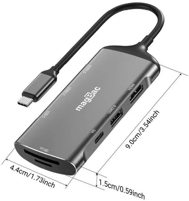 Alt view image 3 of 4 - MagBac USB C Docking Station 8-in-1 USB Hub Multiple Adapter with 4K HDMI Display Port, 4 USB A/C Data Ports, USB C PD 87W Port(Max 100W), SD/TF Card Slot for MacBook Air/Pro, HP, Dell, Lenovo