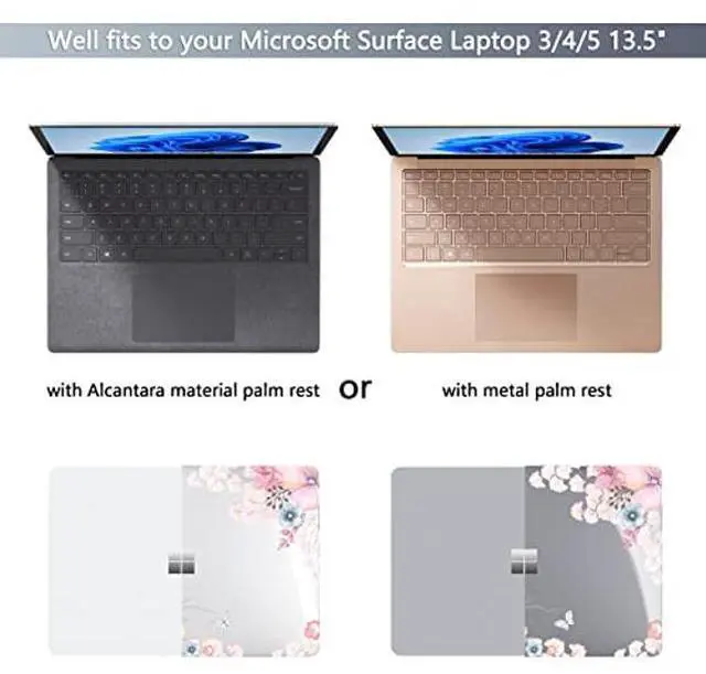 Alt view image 2 of 5 - Batianda Case for 13.5" Microsoft Surface Laptop 5 4/3 with Metal Palm Rest Model 1951, Designed Clear Protective Plastic Hardshell & Keyboard Cover & Screen Protector, Pink Flowers
