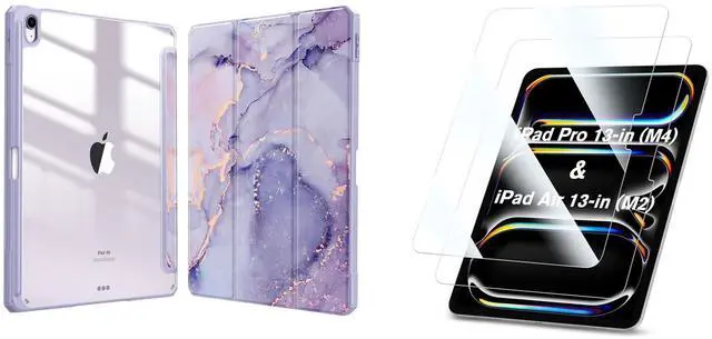 Main image of Fintie Bundle: Fintie Hybrid Slim Case for iPad Air 13-inch (M2) 2024, [Built-in Pencil Holder] Shockproof Cover Clear Transparent Back Shell + [2-Pack] Tempered Glass Screen Protector