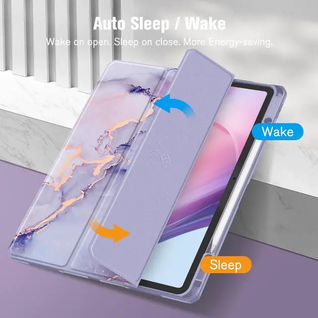 Alt view image 2 of 5 - Fintie Bundle: Fintie Hybrid Slim Case for iPad Air 13-inch (M2) 2024, [Built-in Pencil Holder] Shockproof Cover Clear Transparent Back Shell + [2-Pack] Tempered Glass Screen Protector