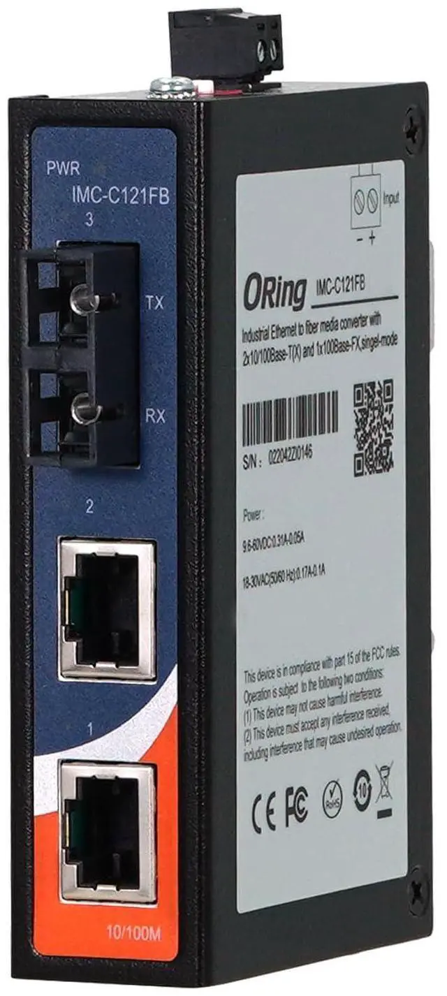Main image of IMC-C121FB-MM-SC Industrial Media Converter, 2-Ports 10/100Base-T(X) to 100Base-FX Multi-Mode, 2km/1310nm, SC Connector, up to 2km, ORing Industrial Networking