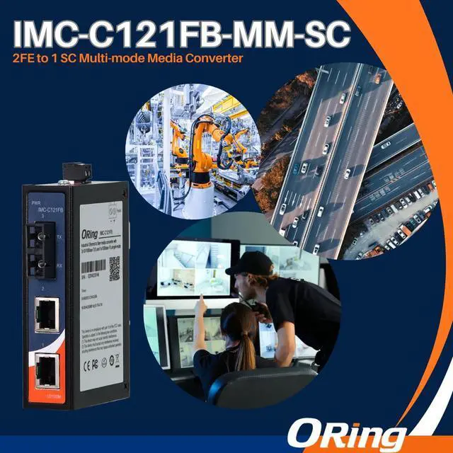Alt view image 3 of 4 - IMC-C121FB-MM-SC Industrial Media Converter, 2-Ports 10/100Base-T(X) to 100Base-FX Multi-Mode, 2km/1310nm, SC Connector, up to 2km, ORing Industrial Networking