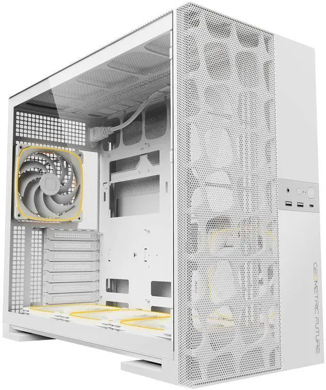 Alt view image 2 of 5 - Geometric Future M5 Vent Mesh Panel Tempered Glass Mid Tower, E-ATX/ATX Gaming Case, High Airflow, 1.2mm Steel, Type C, Support 420/360 Radiator, ARGB PWM 140m fan x 5 Pre-Installed, White, GEO-M5VF-W