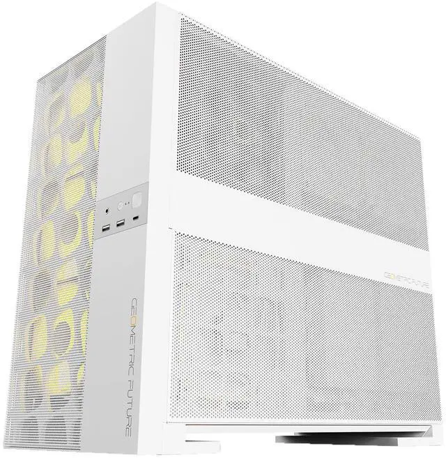 Alt view image 3 of 5 - Geometric Future M5 Vent Mesh Panel Tempered Glass Mid Tower, E-ATX/ATX Gaming Case, High Airflow, 1.2mm Steel, Type C, Support 420/360 Radiator, ARGB PWM 140m fan x 5 Pre-Installed, White, GEO-M5VF-W