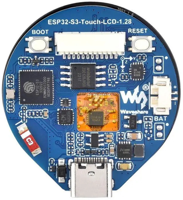 Alt view image 2 of 5 - ESP32-S3 MCU Board with Onboard 1.28inch Touch Display and 6-Axis Sensor etc. 32-bit LX7 Dual-core Processor, Supports 2.4GHz Wi-Fi (802.11 b/g/n) and Bluetooth 5, Type-C Connector