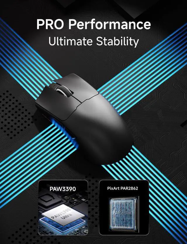 Alt view image 4 of 5 - EWEADN S9 Lightweight Wireless Gaming Mouse, Tri-Mode Wireless Mouse 2.4G/USB-C/BT, 1K Polling, 26K DPI, PAW3395 Optical Sensor, Huanyu Switch, 500mAh, 5 Programmable Buttons for PC/Win/Mac-Black