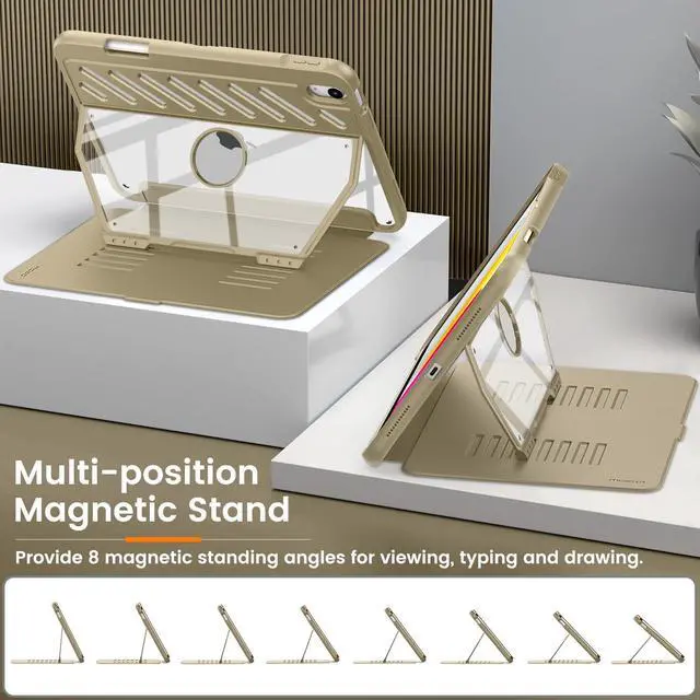 Alt view image 4 of 5 - MoKo Case for iPad (A16) 11th Generation 11-inch 2025/iPad 10th Generation 10.9-inch 2022 with Pencil Holder, [10 Strong Magnetic Viewing Angle] Fully-Body Rugged Heavy Duty Protective Case, Khaki