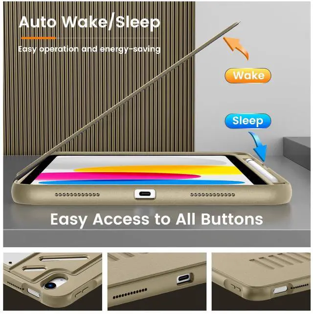 Alt view image 5 of 5 - MoKo Case for iPad (A16) 11th Generation 11-inch 2025/iPad 10th Generation 10.9-inch 2022 with Pencil Holder, [10 Strong Magnetic Viewing Angle] Fully-Body Rugged Heavy Duty Protective Case, Khaki