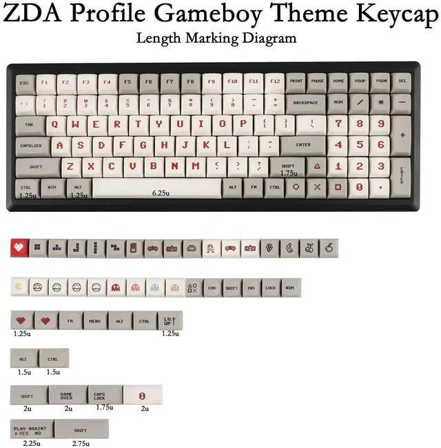 Alt view image 2 of 5 - YMDK 146 Key Gameboy Dye Sub ZDA PBT Keycap Similar to XDA for MX Keyboard 104 87 61 Melody 96 KBD75 ID80 GK64 68(Only Keycap) (Gameboy)