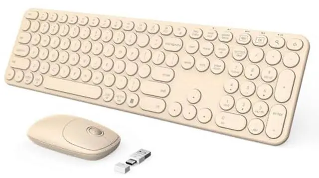 Main image of seenda Wireless Keyboard and Mouse, USB & Type C 2-in-1 Receiver, Full Size Brown Wireless Keyboard Mouse Combo, Compatible for Windows 7/8/10/11, MacBook Pro/Air, Laptop, Desktop, PC - Khaki