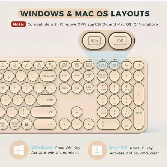 Alt view image 3 of 5 - seenda Wireless Keyboard and Mouse, USB & Type C 2-in-1 Receiver, Full Size Brown Wireless Keyboard Mouse Combo, Compatible for Windows 7/8/10/11, MacBook Pro/Air, Laptop, Desktop, PC - Khaki