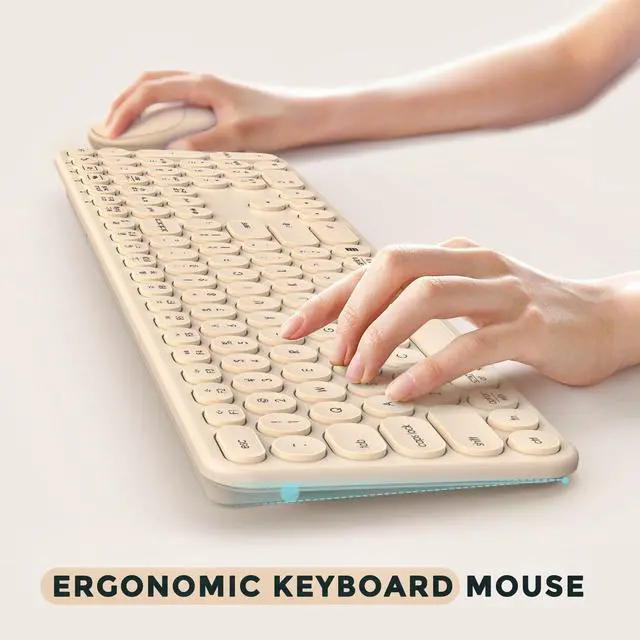 Alt view image 5 of 5 - seenda Wireless Keyboard and Mouse, USB & Type C 2-in-1 Receiver, Full Size Brown Wireless Keyboard Mouse Combo, Compatible for Windows 7/8/10/11, MacBook Pro/Air, Laptop, Desktop, PC - Khaki