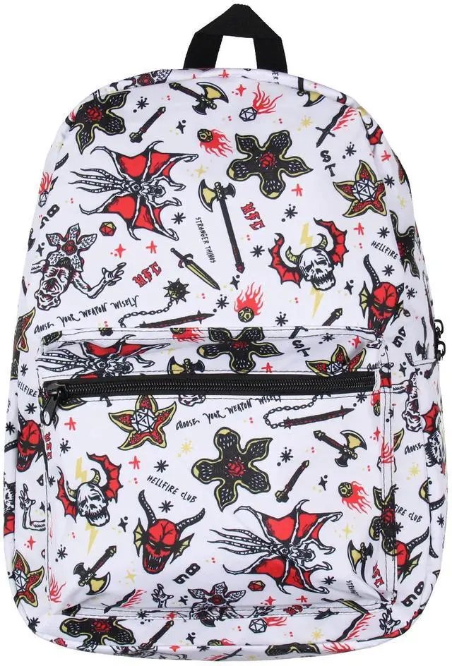 Alt view image 2 of 4 - Stranger Things Backpack Hellfire Club Allover Print Laptop School Travel Backpack