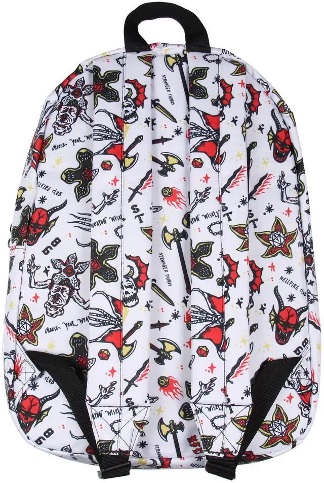 Alt view image 4 of 4 - Stranger Things Backpack Hellfire Club Allover Print Laptop School Travel Backpack