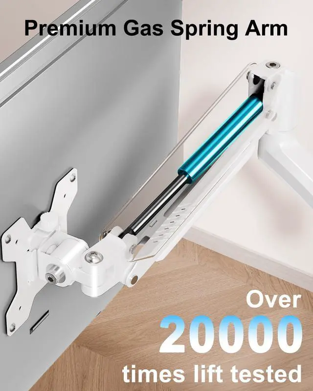 Alt view image 5 of 5 - Dual Monitor Stand Holds Max 22 lbs Each, Dual Monitor Mount Height up to 26.6 inch, Gas Spring Monitors Arm for 13-32 inch Computer, VESA Mount with C-clamp & Grommet Mounting, Freelift White