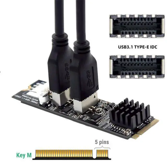 Alt view image 3 of 5 - Xiwai 5Gbps USB 3.1 Type-E to USB 3.0 19/20Pin Dual Ports Splitter HUB, 10Gbps USB 3.1 Type-E Front Panel Socket to NVME NGFF M-Key Express Card Adapter for Motherboard (NVME to USB3.1 Type-E+Type-E)