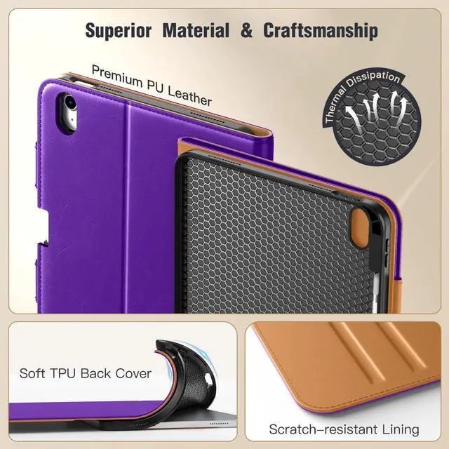 Alt view image 5 of 5 - MoKo for New iPad (A16) 11th Generation Case 11-inch 2025, iPad 10th Generation Case 10.9" 2022 with Pencil Holder & Pocket, Premium Leather Folio Stand Cover, Multiple Viewing Angles, Purple Violet