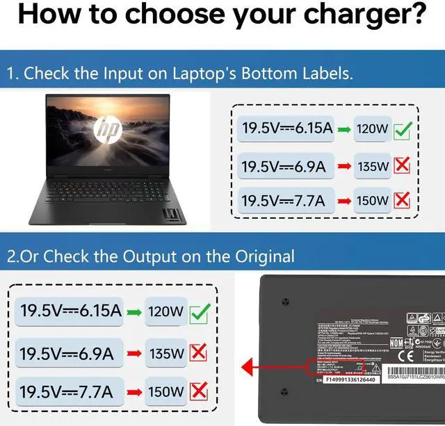 Alt view image 5 of 5 - 120W AC Charger L41856-001 Compatible with HP USB-C G5 Dock 5TW10UT HP Envy OMEN 15 17 710415-001 732811-003 5TW10UT#ABA 19.5V 6.15A Laptop Power Supply Adapter