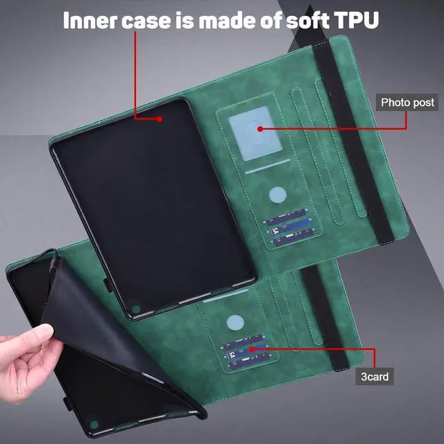 Alt view image 4 of 5 - ALILANG Kindle Fire Max 11 Case (2023) with Stylus, PU Leather Stand Flip Cover for Fire Max 11 inch Tablet - Green