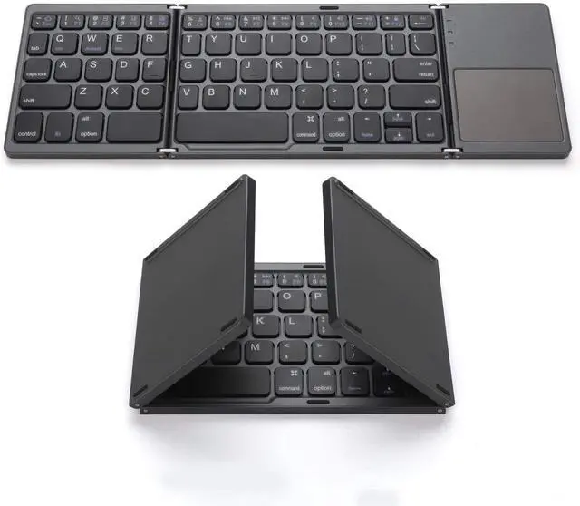 Main image of Foldable Wireless Keyboard with Touchpad, Rechargeable Pocket-Sized Folding Travel Keyboard for iOS, Android, Windows - Space Gray