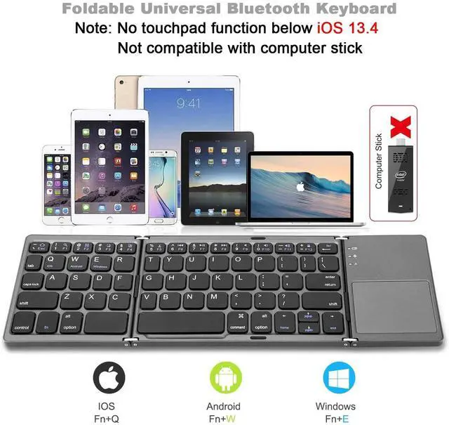 Alt view image 2 of 5 - Foldable Wireless Keyboard with Touchpad, Rechargeable Pocket-Sized Folding Travel Keyboard for iOS, Android, Windows - Space Gray