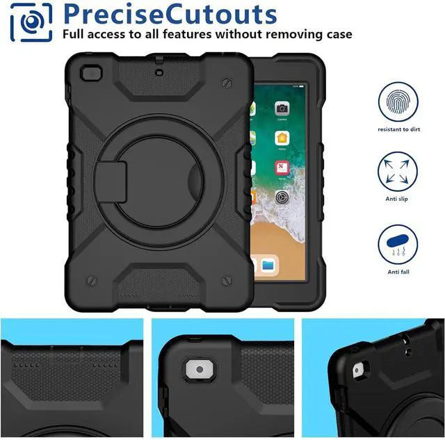 Alt view image 5 of 5 - Andnary Case for iPad 6th/5th Generation 9.7 inch 2018/2017 Case, iPad Air 2/Pro 9.7 inch Heavy Duty Protective Cover with Pencil Holder, Shoulder Strap, 360 Rotate Handle Stand, Black