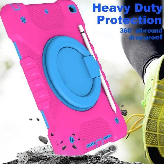 Alt view image 5 of 5 - Andnary Case for iPad 9th/8th/7th Generation 10.2 inch, Heavy Duty Shockproof Cover with 360deg Rotating Handle/Bracket/Pen Holder/Shoulder Strap, Case for iPad 10.2 inch 2021/2020/2019,Pink+Blue