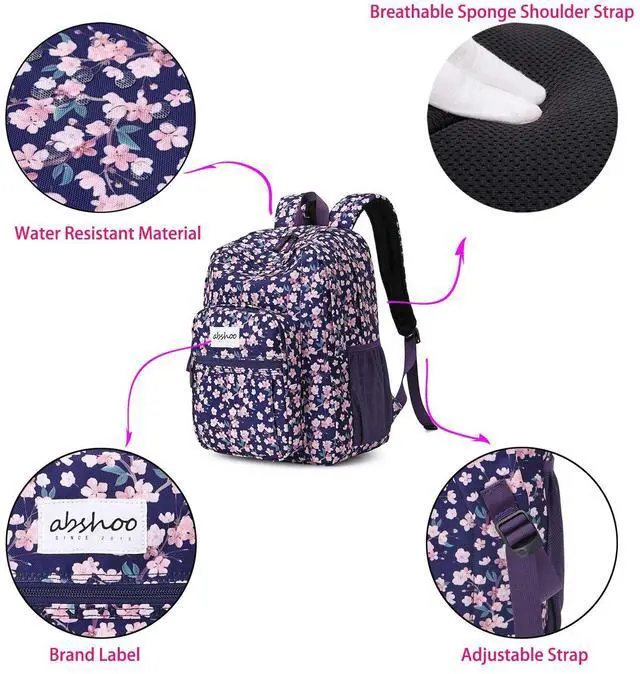 Alt view image 3 of 5 - abshoo Womens Floral School Backpack For College Teen Girls Water Resistant Bookbag (Floral Purple)