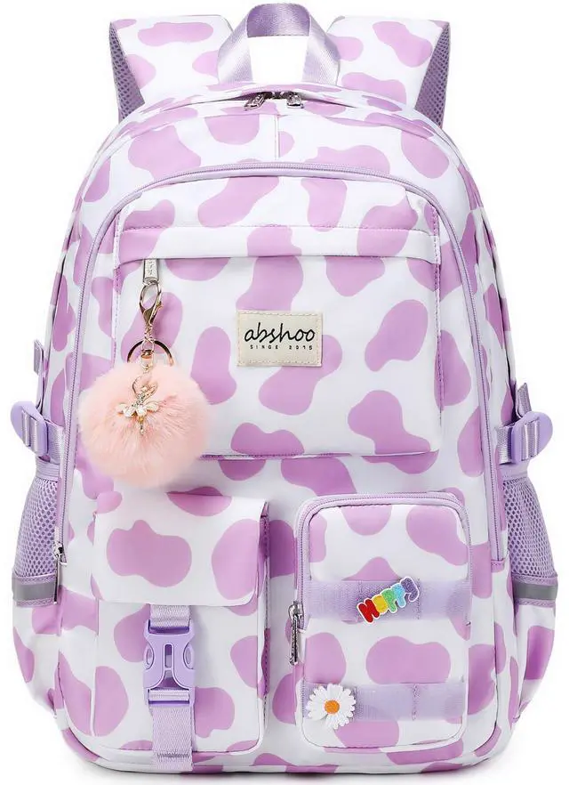 Main image of abshoo Big Student Laptop Backpack For College Women Middle High School Teen Girls Bookbag Travel Daypack (Cow Print Purple)